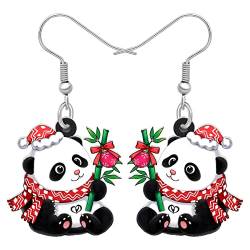 BAMAY Acryl niedlich Panda Ohrringe Modeschmuck Anime Bär baumeln Ohrringe für Frauen Mädchen Weihnachten Geschenke (Schwarz Rot) von BAMAY