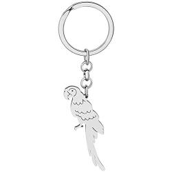BAMAY Edelstahl Aras Papagei Schlüsselanhänger Nymphensittich Vogel Auto Schlüsselanhänger Charms Geschenke für Frauen Mädchen (Aras Papagei Versilbert) von BAMAY