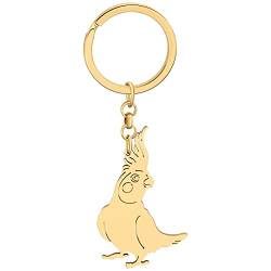 BAMAY Edelstahl Aras Papagei Schlüsselanhänger Nymphensittich Vogel Auto Schlüsselanhänger Charms Geschenke für Frauen Mädchen (Nymphensittich Papagei Vergoldet) von BAMAY