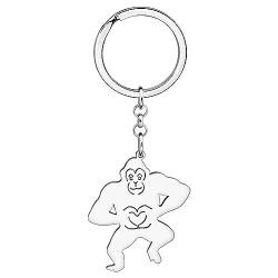 BAMAY Edelstahl Lustige Gorilla Schlüsselanhänger Brieftasche Auto Schlüssel Paare Affe Schlüsselanhänger für Frauen Mädchen Charms Geschenke (Gorilla Versilbert) von BAMAY