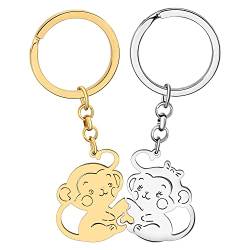 BAMAY Edelstahl Lustige Gorilla Schlüsselanhänger Brieftasche Auto Schlüssel Paare Affe Schlüsselanhänger für Frauen Mädchen Charms Geschenke (Vergoldet Passender Affe) von BAMAY