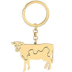 BAMAY Edelstahl Milch Kuh Schlüsselanhänger Bauernhof Tiere Schmuck Kuh Geschenke für Frauen Mädchen Party Favors Brieftasche Auto Schlüsselanhänger (Vergoldet) von BAMAY