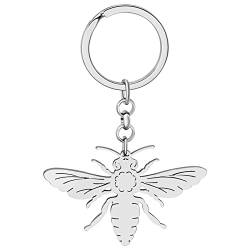 BAMAY Edelstahl Niedliche Biene Schlüsselanhänger Geldbörse Autoschlüssel Fliegender Bienenschmuck für Frauen Mädchen Charms Biene Geschenke (Versilbert) von BAMAY