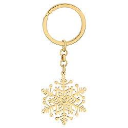 BAMAY Edelstahl Schneeflocke Schlüsselanhänger Silber vergoldet Autoschlüsselanhänger Weihnachts Geschenke für Frauen Mädchen Charms (Vergoldet) von BAMAY
