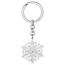 BAMAY Edelstahl Schneeflocke Schlüsselanhänger Silber vergoldet Autoschlüsselanhänger Weihnachts Geschenke für Frauen Mädchen Charms (Versilbert) von BAMAY