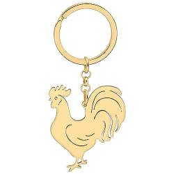 BAMAY Edelstahl Süß Huhn Schlüsselanhänger Hahn Henne Auto Tasche Schlüsselbund Geschenk Schmuck für Damen Mädchen (Vergoldet 199) von BAMAY