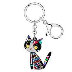 BAMAY Niedliche Katze Schlüsselanhänger Acryl Auto Schlüsselanhänger Ringe Haustiere Schmuck Katze Geschenke für Katzenliebhaber Frauen Mädchen Kätzchen Charms (Schwarz 131) von BAMAY