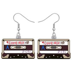 BAMAY Vintage Kassettenband Ohrringe baumeln Herzschmuck 80S 90S Nostalgie Geschenke für Frauen Mädchen Statement Ohrringe (Kassettenband) von BAMAY