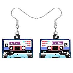 BAMAY Vintage Kassettenband Ohrringe baumeln Herzschmuck 80S 90S Nostalgie Geschenke für Frauen Mädchen Statement Ohrringe (Kassettenband Blau) von BAMAY
