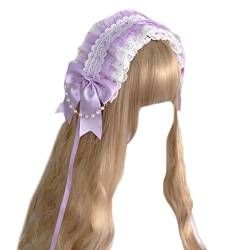 Zartes Cosplay-Dienstmädchen-Stirnband, elegante Schleife, Dekorationen, plissiert, Spitze, Haarreif, Halloween-Party-Kostüm, Requisiten für Frauen, Spitzen-Stirnbänder für Frauen zum Waschen des von BANAN