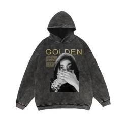 Jungkook Golden Merch Hoodies K-Pop Vintage Distressed Decolor Dirty Shop Cotton Black Lose Sweatshirt entschleiß Black-M von BANB