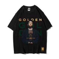 Jungkook Golden Photo Print T-Shirt K-Pop Merch Cotton Lose T-Shirt für Fans Black-XL von BANB