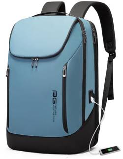 BANGE Business-Smart-Rucksack, wasserdicht, passend für 39,6 cm (15,6 Zoll), Laptop-Rucksack mit USB-Ladeanschluss, Reise-Rucksack, Hellblau (drei Taschen), Large, modisch von BANGE