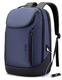 BANGE Business Smart Rucksack, wasserdicht, passend für 39,6 cm (15,6 Zoll) Laptop-Rucksack mit USB-Ladeanschluss, langlebiger Reiserucksack (blau (drei Taschen), blau, L von BANGE