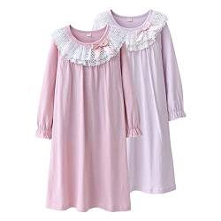 BANGSAUR Mädchen Prinzessin Nachthemd, Weihnachten Baumwolle Spitze Nachtwäsche Nachthemd 2er Pack Pyjamas Sleeper Gown 3–15 Jahre (Pinke Frau+Korallenrot,Lange Ärmel,13-15 Jahre) von BANGSAUR