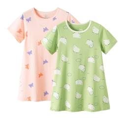 BANGSAUR Nachthemden Mädche, Schlafhemden aus Baumwolle, für Mädchen von 3–10 Jahren (BSchaf+Schmetterling,5-6 Jahre) von BANGSAUR