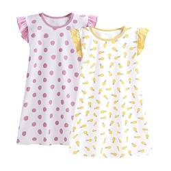 BANGSAUR Nachthemden Mädche, Schlafhemden aus Baumwolle, für Mädchen von 3–10 Jahren (Lila Punkt+ gelbe Ananas,9-10 Jahre) von BANGSAUR