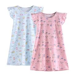 BANGSAUR Nachthemden Mädche, Schlafhemden aus Baumwolle, für Mädchen von 3–10 Jahren (Prinzessin+Kätzchen,5-6 Jahre) von BANGSAUR
