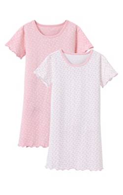BANGSAUR Nachthemden für Mädchen, Baumwoll-Prinzessin-Nachtwäsche mit Herz-Print, Nachthemd 2er-Pack 3-12 Jahre (Kurzarm, 6-7 Jahre) von BANGSAUR