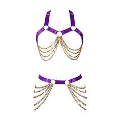 BANSSGOTH Body Chain Harness für Frauen Dessous Full Cage Brust verstellbar Plus Size Strap Strumpfband Punk Goth Stretchy Stoff Halloween Rave (Lila) von BANSSGOTH