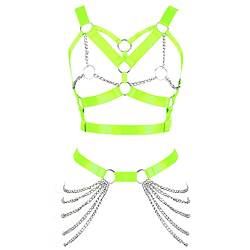 BANSSGOTH Body Chain Harness für Frauen Dessous Full Cage Brustgurt Strumpfband Punk Goth Stretchy Stoff Halloween Rave (Leuchtendes Grün) von BANSSGOTH