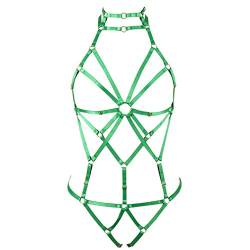 BANSSGOTH Damen Body Harness BH Strumpfband gürtel Dessous käfig Set Brustgurt Punk Gothic körpergeschirr Einstellbar Festival Rave (Fruit Green) von BANSSGOTH