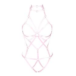 BANSSGOTH Damen Body Harness BH Strumpfband gürtel Dessous käfig Set Brustgurt Punk Gothic körpergeschirr Einstellbar Festival Rave (Rosa) von BANSSGOTH