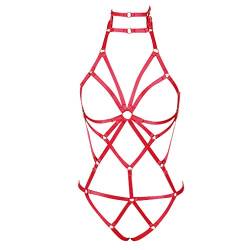 BANSSGOTH Damen Body Harness BH Strumpfband gürtel Dessous käfig Set Brustgurt Punk Gothic körpergeschirr Einstellbar Festival Rave (Rot) von BANSSGOTH