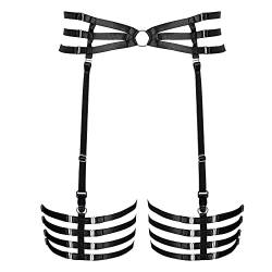 BANSSGOTH Damen Body Harness Strumpfgürtel Dessous Vollkäfig Beingürtel Punk Gothic Stretchy Stoff Verstellbare Größe Halloween Rave (Schwarz) von BANSSGOTH