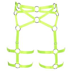 BANSSGOTH Damen Body Harness Strumpfgürtel Dessouskäfig Beingurt Punk Gothic Festival Rave Dehnbarer Stoff Verstellbare Größe (Leuchtendes Grün) von BANSSGOTH