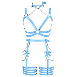 BANSSGOTH Damen Harness Leder Body Chain Bowknot Dessous Strumpfgürtel Set Aushöhlen Weihnachten Tanz Mode Kleidung (Himmelblau) von BANSSGOTH