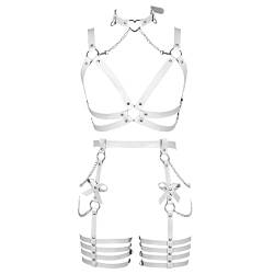 BANSSGOTH Damen Harness Leder Body Chain Bowknot Dessous Strumpfgürtel Set Aushöhlen Weihnachten Tanz Mode Kleidung (Weiß) von BANSSGOTH