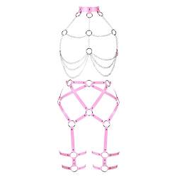 BANSSGOTH Damen Leder Body Harness BH Mode Strumpfgürtel Größenverstellbar Punk Gothic Harajuku Halloween Festival Rave (Rosa) von BANSSGOTH