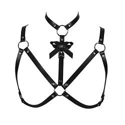 BANSSGOTH Damen Leder Punk Gothic BH Body Harness BHS Schleife zum Aushöhlen Gürtel Tops Halloween Rave Kleidung (Schwarz) von BANSSGOTH