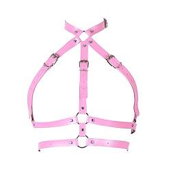 BANSSGOTH Damen PU Leder Body Harness Tops BH Hohlkörper Full Cage Karneval Punk Goth Verstellbarer Gürtel Halloween Festival Rave (Rosa) von BANSSGOTH