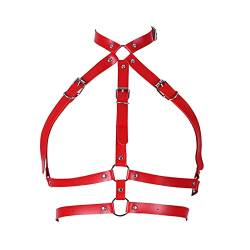 BANSSGOTH Damen PU Leder Body Harness Tops BH Hohlkörper Full Cage Karneval Punk Goth Verstellbarer Gürtel Halloween Festival Rave (rot) von BANSSGOTH