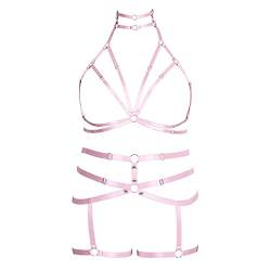 BANSSGOTH Damen Plus Size BH Harness Gothic Punk Strumpfband Lingerie Aushöhlen Festival Rave (Rosa) von BANSSGOTH