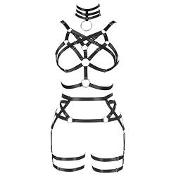 BANSSGOTH Frauen Body Harness Strumpfband Gürtel Verstellbare Größe Hosenträger Bein Taille Riemen Aushöhlen Dessous Set Rave Goth Punk (Schwarz) von BANSSGOTH