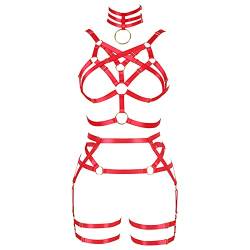 BANSSGOTH Frauen Body Harness Strumpfband Gürtel Verstellbare Größe Hosenträger Bein Taille Riemen Aushöhlen Dessous Set Rave Goth Punk (rot) von BANSSGOTH