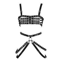 BANSSGOTH Frauen Full Cage Harness Leder Körper Aushöhlen Verstellbare Punk Gürtel Gothic Halloween Festival Karneval Kostüm (Schwarz) von BANSSGOTH