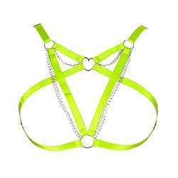 BANSSGOTH Frauen Körper Geschirr Plus Größe Mode Pentagram BH Dessous Punk Gothic Top Hohl Gürtel Halloween Karneval Kostüm 14 Farben (Fluoreszierendes Grün) von BANSSGOTH