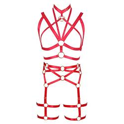 BANSSGOTH Full Cage Harness Damen Dessous Body BH Strumpfband Set Größenverstellbar Punk Gothic Rave EDC Kleidung (rot) von BANSSGOTH