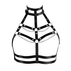 BANSSGOTH Plus Size Harness BH Frauen Körperkette Gothic Dessous Punk Cage Aushöhlen Gothic Halloween Rave Kleidung (Schwarz) von BANSSGOTH