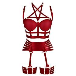 BANSSGOTH Strumpfband für Frauen Ganzkörpergurt BH Dessous Brustgurt Set Punk Gothic Stretch Stoff Festival Rave von BANSSGOTH