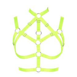 BANSSGOTH Weiblicher Body Harness BH Dessous käfig gürtel Brustgurt Dehnbarer Stoff Punk Gothic Festival Rave (Leuchtendes Grün) von BANSSGOTH