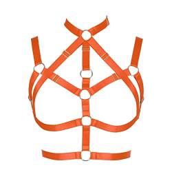 BANSSGOTH Weiblicher Body Harness BH Dessous käfig gürtel Brustgurt Dehnbarer Stoff Punk Gothic Festival Rave (Orange) von BANSSGOTH