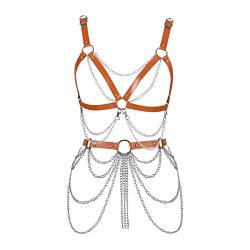 Damen-Geschirr, Punk, Leder, Vollkäfig, Dessous, Taille, Körperschmuck, Accessoires, Mode, Party, Rave-Kleidung, Orange, Einheitsgröße von BANSSGOTH