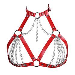 Fashion Womens Harness Body Chain Punk Bra Verstellbarer Dessous Käfig Taillengürtel Halloween Rave Fotografie Tanz (Rot) von BANSSGOTH