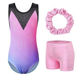 BAOHULU Gymnastikanzug für Mädchen Gymnastik Stickerei Glitzer Tumbling Shorts Hose KHB251_PinkPurple_14A von BAOHULU