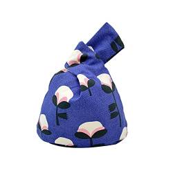 BAR Autotech Handgelenktasche aus Baumwolle, japanisches Muster, Knotenbeutel, tragbare Geldbörse, Segeltuch, Geschenk für Mädchen, Jungen, Ehefrau, Frauen, Ink-Purple Kapok Flower von BAR